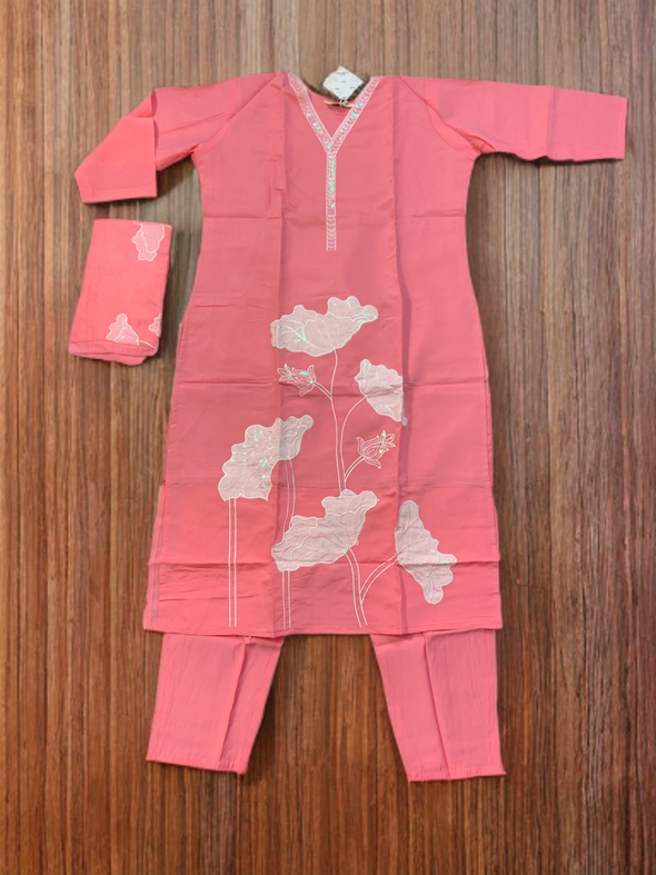 Elegant Embroidered 3 piece set in Pastel Shade Of Pink