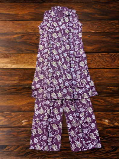 Purple Floral Print Kurti  With Matching Pants.