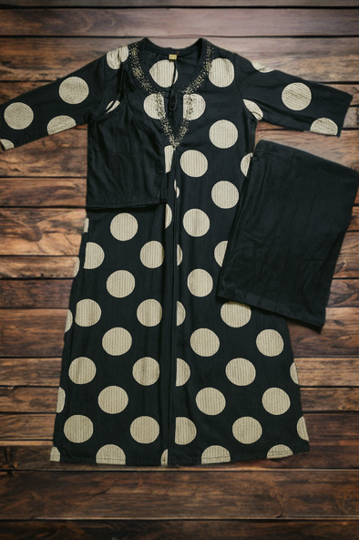 Women Black and White Polka Dot Kurta Set